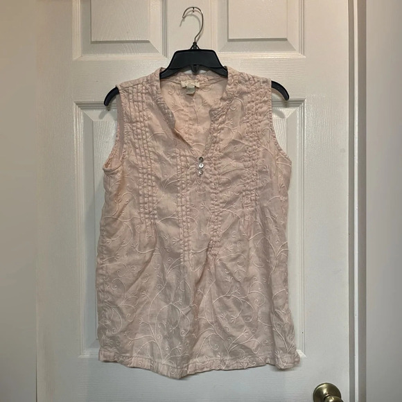 St. Tropez West 100 percent Linen Light Pink Sleeveless Embroidered Top Large - Picture 2 of 8